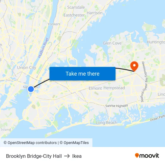 Brooklyn Bridge-City Hall to Ikea map