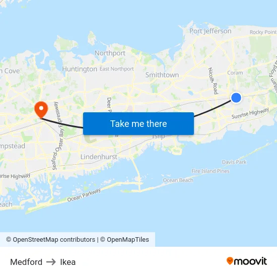 Medford to Ikea map