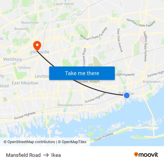 Mansfield Road to Ikea map