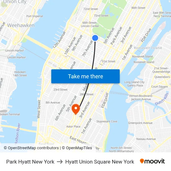 Park Hyatt New York to Hyatt Union Square New York map