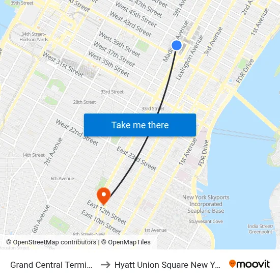 Grand Central Terminal to Hyatt Union Square New York map