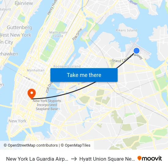 New York La Guardia Airport LGA to Hyatt Union Square New York map