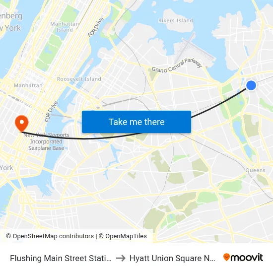 Flushing Main Street Station LIRR to Hyatt Union Square New York map