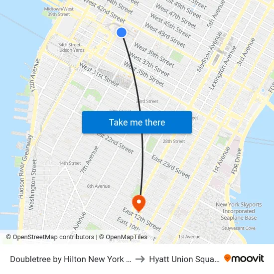 Doubletree by Hilton New York Times Square West to Hyatt Union Square New York map