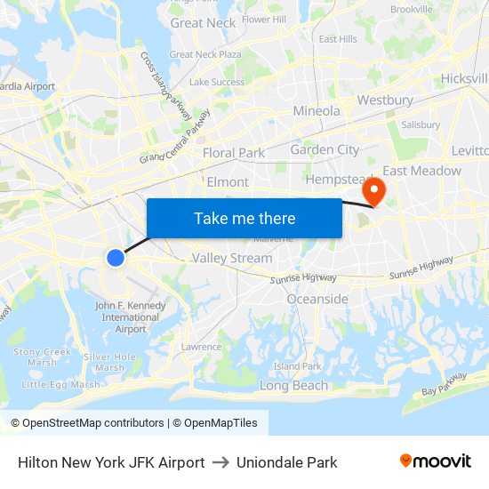 Hilton New York JFK Airport to Uniondale Park map