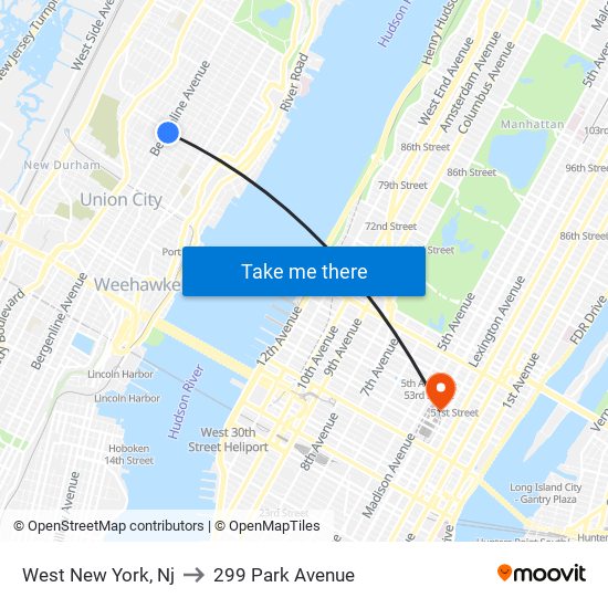 West New York, Nj to 299 Park Avenue map