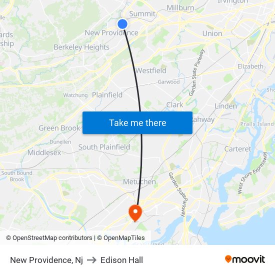 New Providence, Nj to Edison Hall map