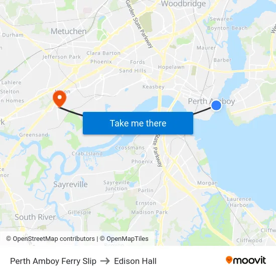 Perth Amboy Ferry Slip to Edison Hall map