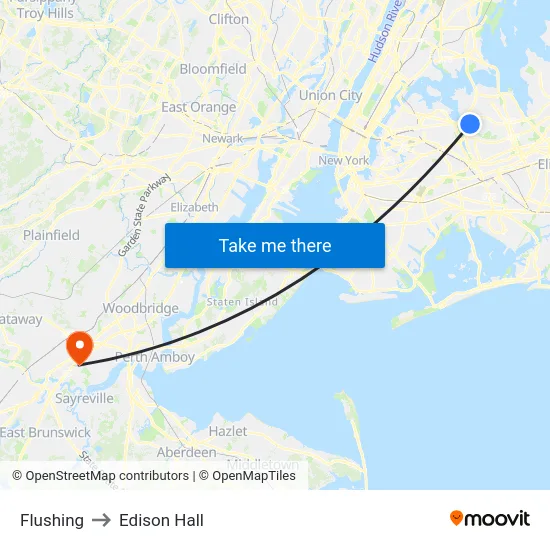 Flushing to Edison Hall map