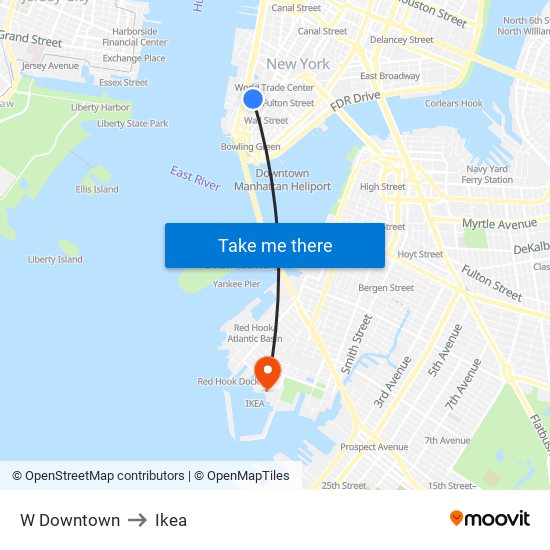W Downtown to Ikea map