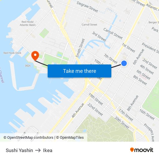 Sushi Yashin to Ikea map