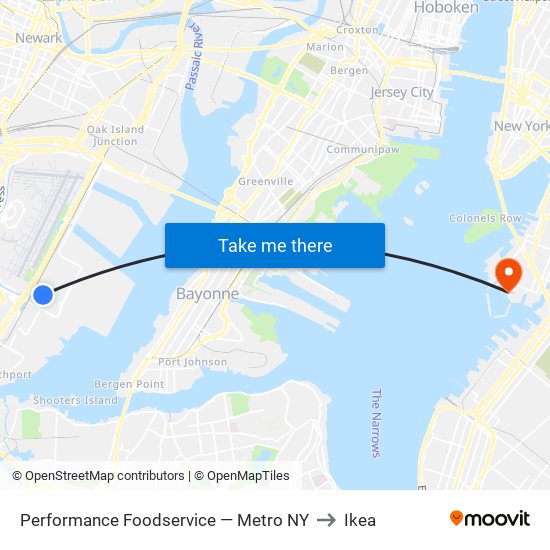 Performance Foodservice — Metro NY to Ikea map