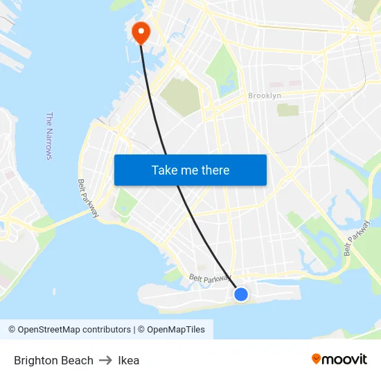 Brighton Beach to Ikea map