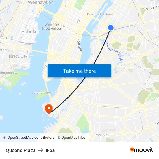 Queens Plaza to Ikea map