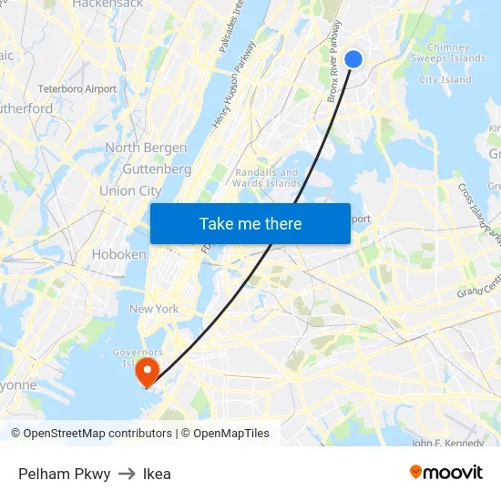 Pelham Pkwy to Ikea map