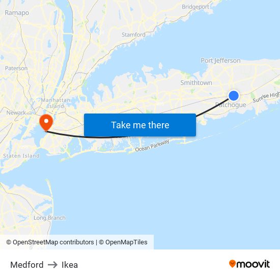 Medford to Ikea map