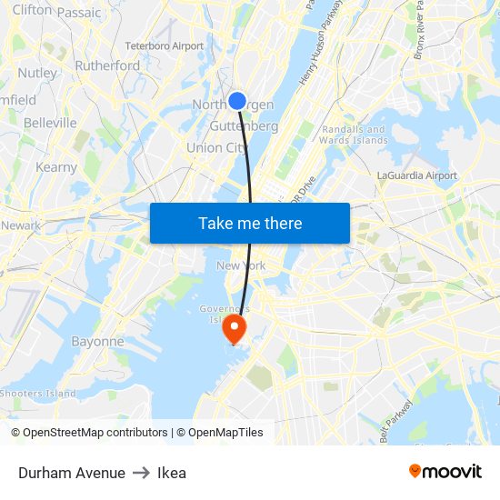 Durham Avenue to Ikea map