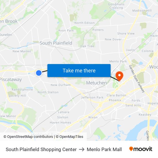 South Plainfield Shopping Center to Menlo Park Mall map