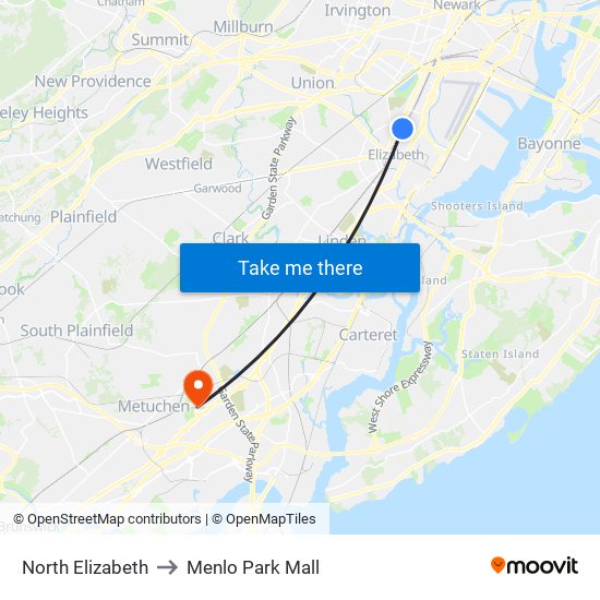 North Elizabeth to Menlo Park Mall map