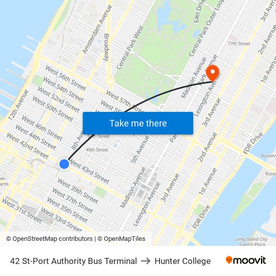 42 St-Port Authority Bus Terminal to Hunter College map