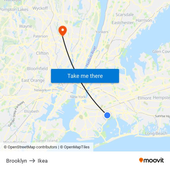 Brooklyn to Ikea map