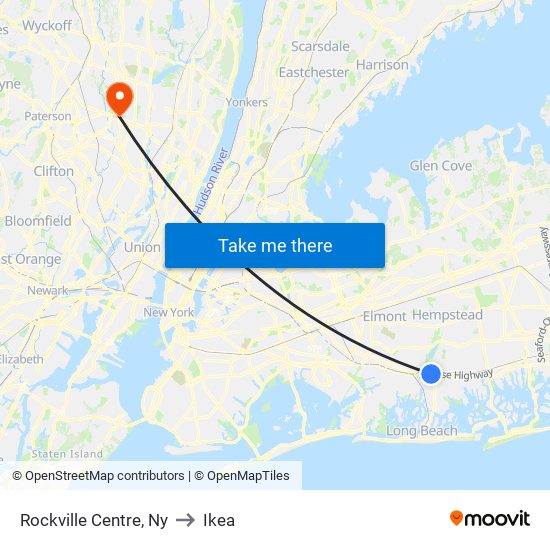 Rockville Centre, Ny to Ikea map