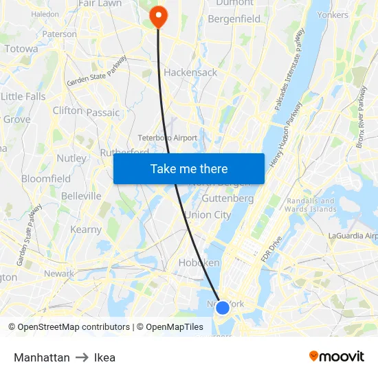 Manhattan to Ikea map