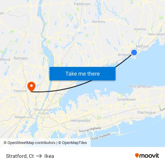 Stratford, Ct to Ikea map