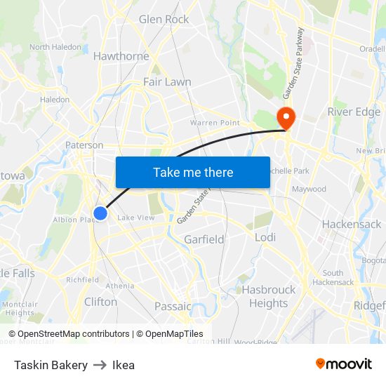 Taskin Bakery to Ikea map