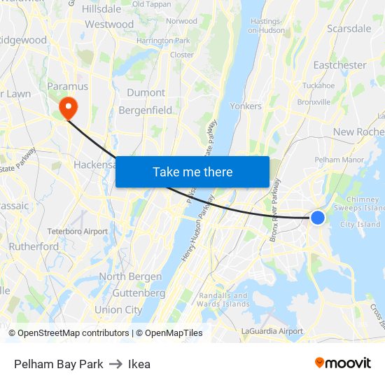 Pelham Bay Park to Ikea map