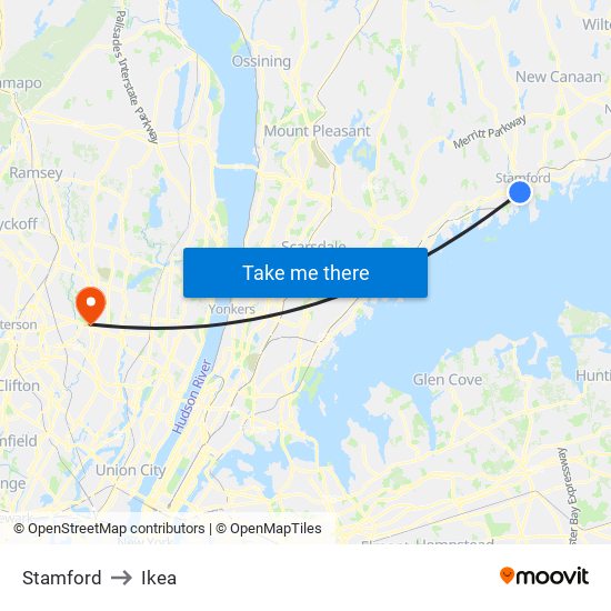 Stamford to Ikea map