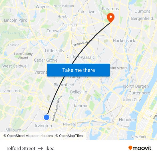 Telford Street to Ikea map