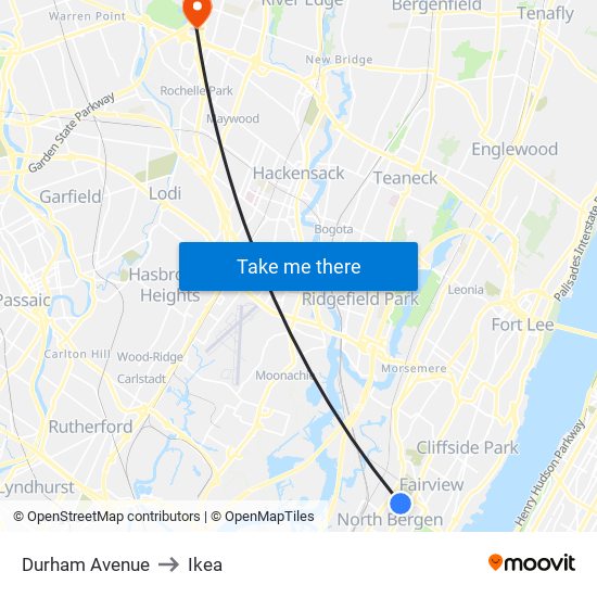 Durham Avenue to Ikea map