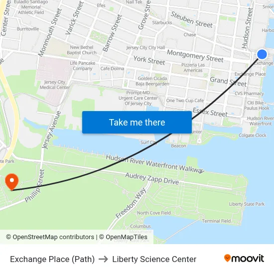 Exchange Place (Path) to Liberty Science Center map