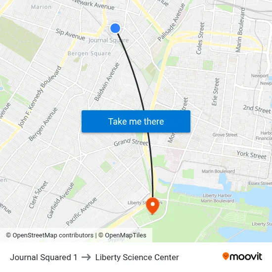 Journal Squared 1 to Liberty Science Center map