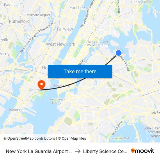 New York La Guardia Airport LGA to Liberty Science Center map