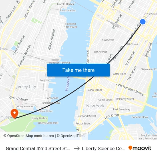Grand Central 42nd Street Station to Liberty Science Center map