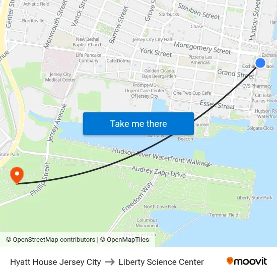 Hyatt House Jersey City to Liberty Science Center map