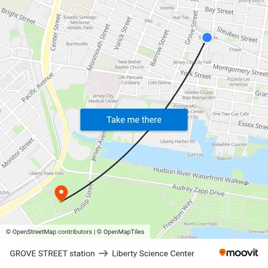 GROVE STREET station to Liberty Science Center map