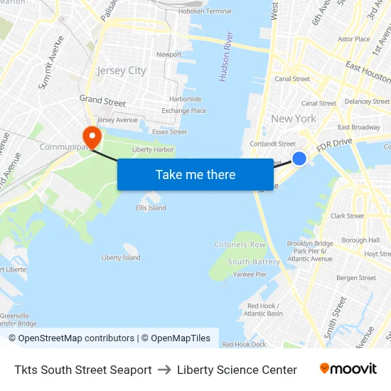 Tkts South Street Seaport to Liberty Science Center map