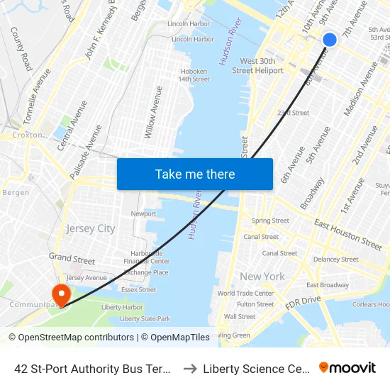 42 St-Port Authority Bus Terminal to Liberty Science Center map