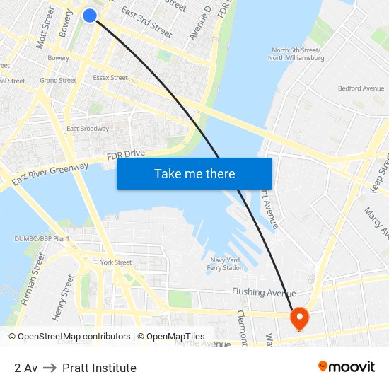 2 Av to Pratt Institute map