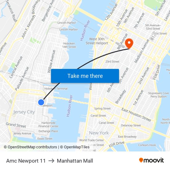 Amc Newport 11 to Manhattan Mall map