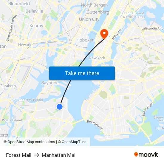 Forest Mall to Manhattan Mall map
