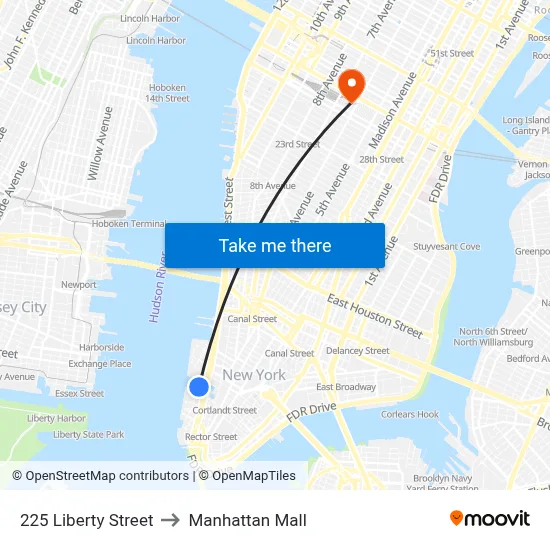 225 Liberty Street to Manhattan Mall map