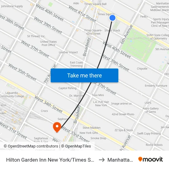 Hilton Garden Inn New York/Times Square Central to Manhattan Mall map