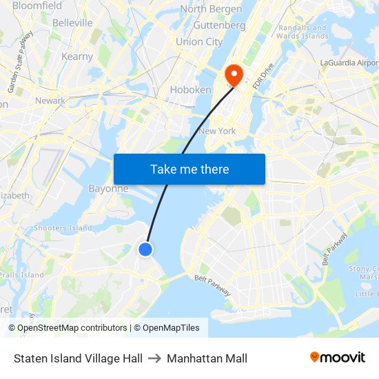 Staten Island Village Hall to Manhattan Mall map