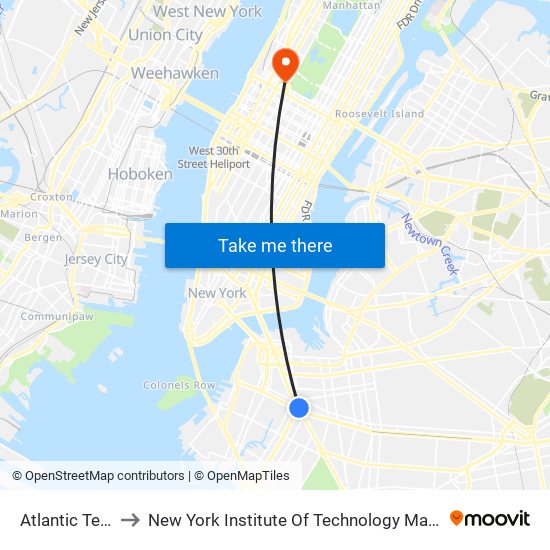 Atlantic Terminal to New York Institute Of Technology Manhattan Campus map