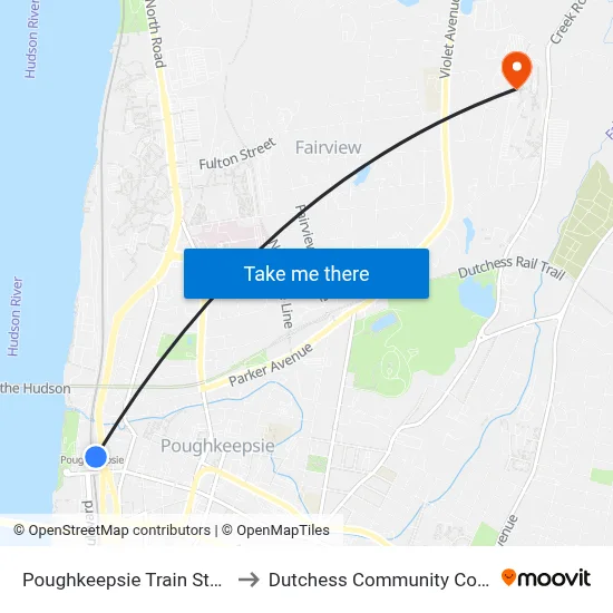 Poughkeepsie Train Station to Dutchess Community College map