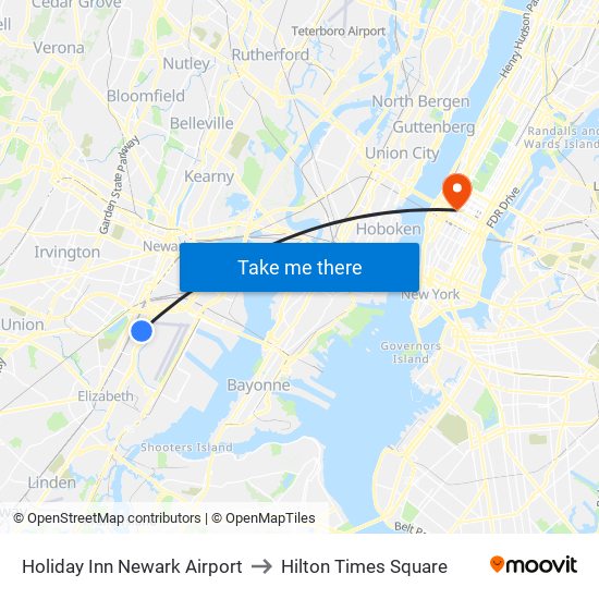 Holiday Inn Newark Airport to Hilton Times Square map